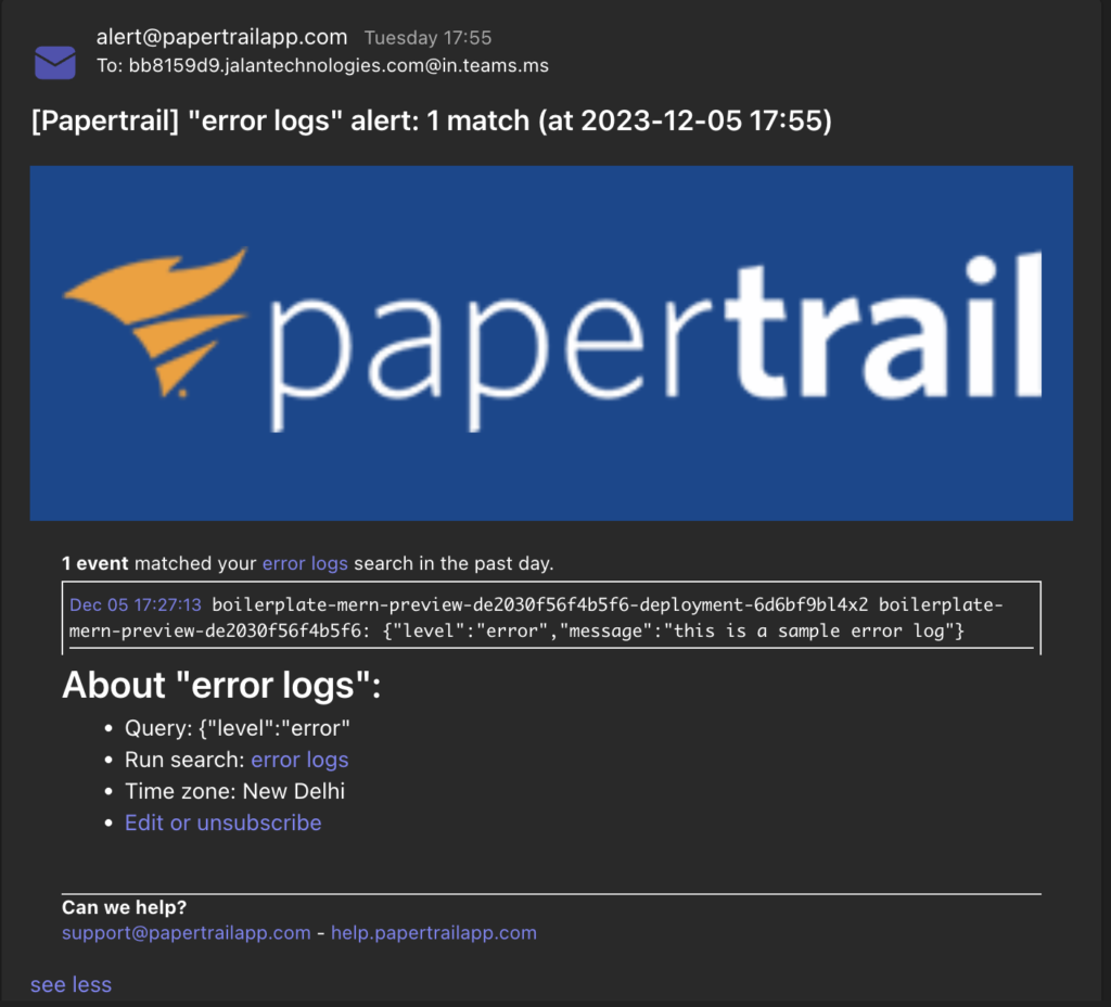 papertrail email alert